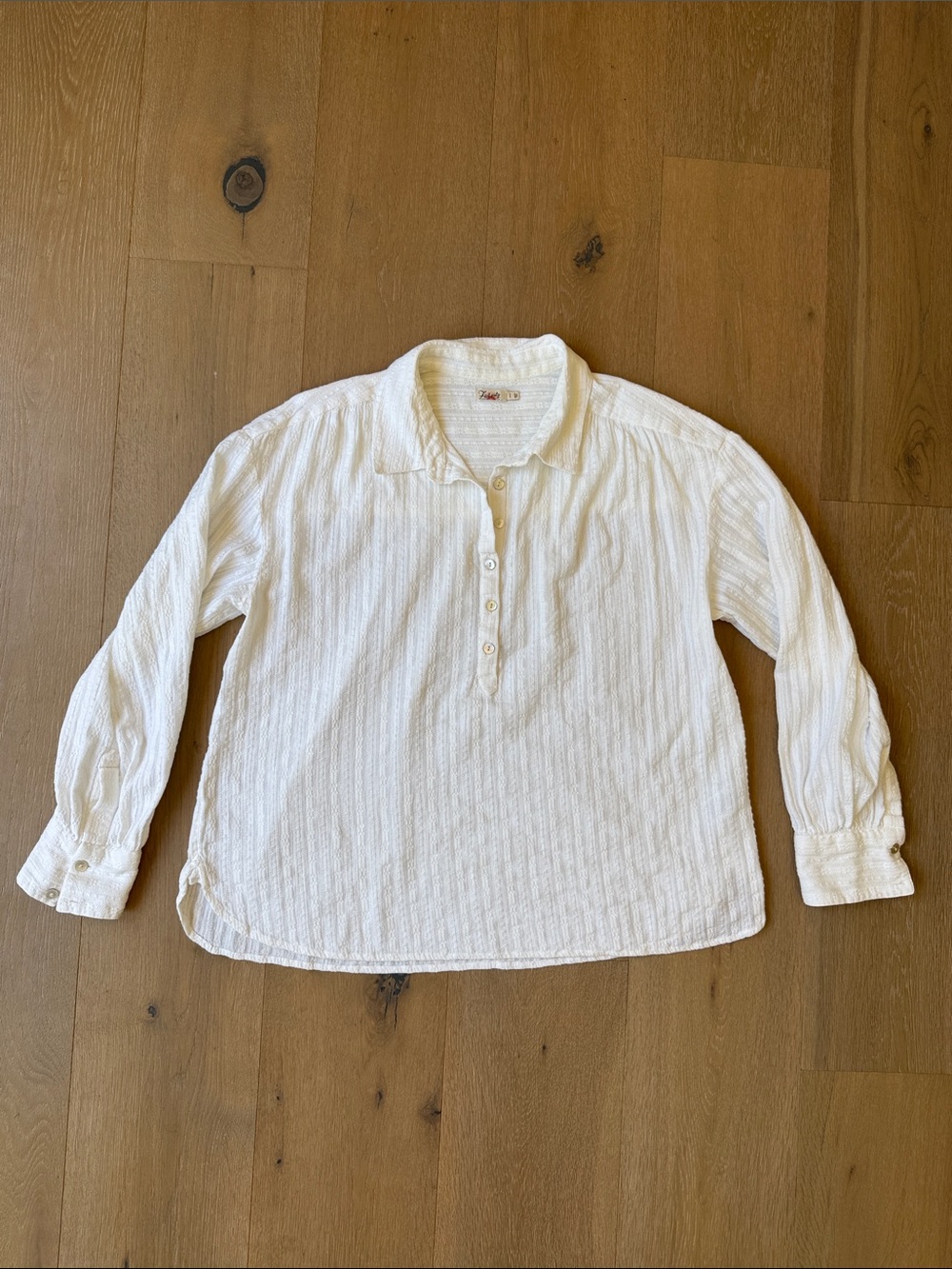 Faherty Cream Lightweight Textured Button Pullover